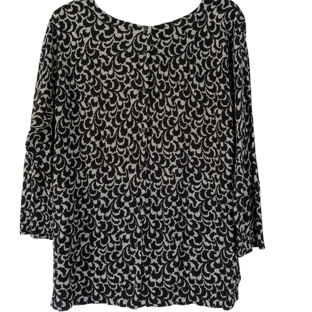 Loft Soft Knit Top Thin Sweater Long‎ Sleeve Women's XL Black Gray Button Back - Picture 3 of 6